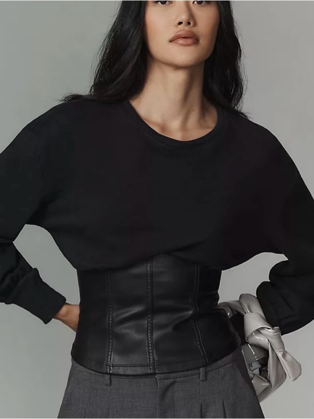 Pilcro Faux Leather Corset Sweater Sweatshirt Medium M Black bustier